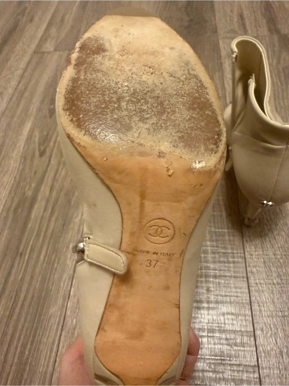 Chanel Women’s Interlocking C Lambskin Leather Beige Ankle Boots Size 37